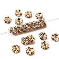 Brass Rhinestone Spacer Beads, Grade AAA, Wavy Edge, Nickel Free, Light Gold Metal Color, Rondelle, Crystal, 4x2mm, Hole: 1mm(X-RB-A014-L4mm-01LG-NF)