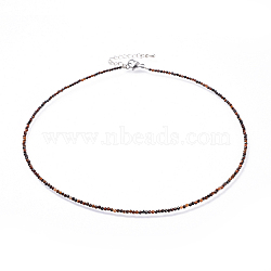 Natural Tiger Eye Beaded Necklaces, with 304 Stainless Steel Lobster Claw Clasps and Brass Extender Chains, Faceted, 15.8 inch(40.2cm)(NJEW-JN02492-10)