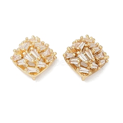 Brass Micro Pave Cubic Zirconia Stud Earring Findings, Long-Lasting Plated, Square, Real 14K Gold Plated, 13.5x13mm, Hole: 1mm(KK-Z094-11G)