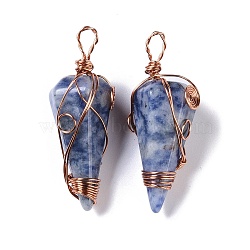 Natural Blue Spot Jasper Copper Wire Wrapped Big Pendants, Faceted Cone Charms, Rose Gold, 50~50.5x16.5x18~19mm, Hole: 8x3.5~4mm
(G-B073-02RG-09)