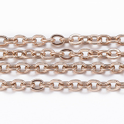 3.28 Feet Ion Plating(IP) 304 Stainless Steel Cable Chains, Soldered, Flat Oval, Rose Gold, 2.5x2x0.5mm(X-CHS-H009-26RG)