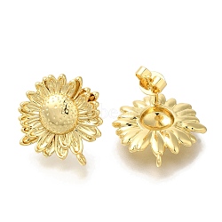 Rack Plating Brass Stud Earring Finding, Long-Lasting Plated, Lead Free & Cadmium Free, Flower, Real 18K Gold Plated, 17x17.5mm, Hole: 1mm, Pin: 0.7x11mm(EJEW-H016-39G)