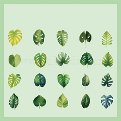 40Pcs 20 Styles Autumn PET Waterproof Self Adhesive Leaf Stickers, for Scrapbooking, Travel Diary Craft, Green, 20x50mm, 2pcs/style(PW-WG40578-01)