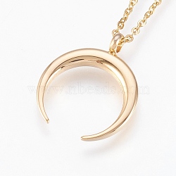 304 Stainless Steel Pendant  Necklaces, Double Horn/Crescent Moon, Real 18K Gold Plated, 17.99 inch(45.7cm), 1.5mm(NJEW-P224-16G)