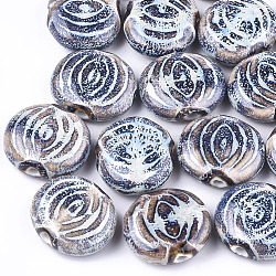 Handmade Porcelain Beads, Fancy Antique Glazed Porcelain, Flat Round, Colorful, 23~24x24~27x9~10mm, Hole: 3mm(PORC-S498-45G)