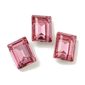 Glass Rhinestone Cabochons, Flat Back & Back Plated, Faceted, Rectangle, Rose, 8x6x3mm