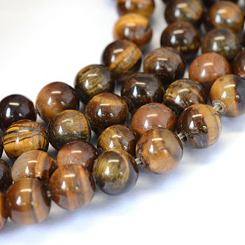 Grade AB Natural Tiger Eye Round Bead Strands, 6~6.5mm, Hole: 1mm, about 63pcs/strand, 15.5 inch