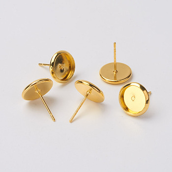 Brass Stud Earring Settings, Nickel Free, Golden, Tray: 8mm, 13.5x10mm, Pin: 0.7mm