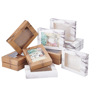 PandaHall Elite 12Pcs 2 Colors Foldable Creative Kraft Paper Box, Paper Gift Box, with Clear Window, Rectangle, Mixed Color, 14.6x10.5x2.6cm, 6pcs/color