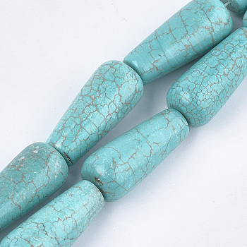Natural Howlite Beads Strands, Dyed & Heated, Turquoise, Teardrop, 39~41x18~18.5mm, Hole: 1mm, about 10pcs/strand, 15.5 inch