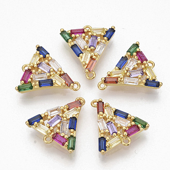Brass Micro Pave Cubic ZirconiaLinks connectors, Triangle, Colorful, Golden, 18x16.5x3mm, Hole: 1.2mm