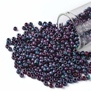 TOHO Round Seed Beads, Japanese Seed Beads, (705) Matte Color Frost Iris Blue, 8/0, 3mm, Hole: 1mm, about 1110pcs/50g
