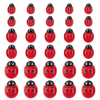 100Pcs 3 Styles Opaque Resin Cabochons, with Acrylic Double-sided Tape, for Jewelry Making, Ladybug, Indian Red, 15~24.5x11~18x5.5~8mm