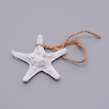 Mediterranean Style Resin Pendant Decorations, with Hemp Rope, Starfish, White, 19.5cm