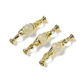 Natural Prehnite with Brass Fold Over Clasps, Real 18K Gold Plated, Long-Lasting Plated, Rack Plating, Round, 38mm