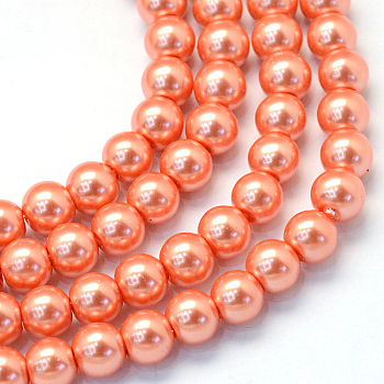 Baking Painted Pearlized Glass Pearl Round Bead Strands, Coral, 10~11mm, Hole: 1.5mm, about 80~85pcs/strand, 31.4 inch1.5mm