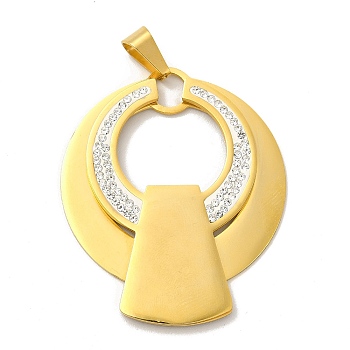 Ion Plating(IP) 304 Stainless Steel Pendants, with Crystal Rhinestones, Ring Charms, Golden, 48.5x40.5x3mm, Hole: 9x55mm
