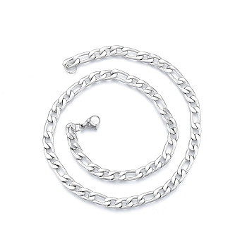 Men's 201 Stainless Steel Figaro Chains Necklace, Stainless Steel Color, 17.72 inch(45cm), Wide: 7mm