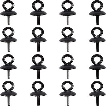 Unicraftale 304 Stainless Steel Cup Pearl Peg Bails Pin Pendants, for Half Drilled Beads Making, Gunmetal, 7~7.5x3~4mm, Hole: 1.5mm, Pin: 0.8mm, 50pcs/box