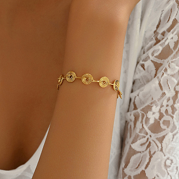 Vintage Real 18K Gold Plated Stainless Steel Vortex Link Bracelets for Women, Simple and Versatile, 7-1/8 inch(18cm)