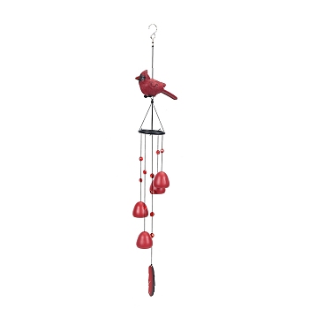 Resin Bird Wind Chimes, Pendant Decorations, with Metal Bell Charms, Red, 830mm