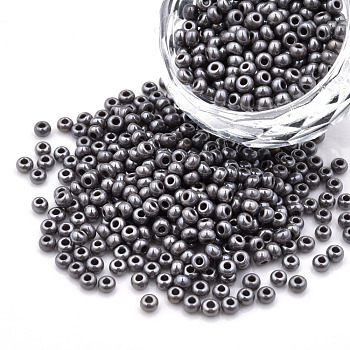 8/0 Czech Opaque Glass Seed Beads, Lustered, Round, Gray, 3x2mm, Hole: 1mm, about 500g/bag