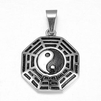 Feng Shui 316 Surgical Stainless Steel Pendants, Yin Yang, Antique Silver, 29x24x5.5mm, Hole: 4x8mm