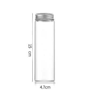 Column Glass Screw Top Bead Storage Tubes, Clear Glass Bottles with Aluminum Lips, Silver, 4.7x15cm, Capacity: 200ml(6.76fl. oz)