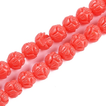 Synthetic Coral Carved Beads Strands, Dyed, Flower, Orange Red, 6mm, Hole: 1.2mm, about 60pcs/strand, 14.57 inch(37cm)