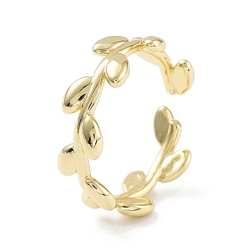 Brass Open Cuff Rings for Women, Leaf, Golden, Inner Diameter: 19mm