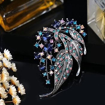 Hollow Leaf Alloy Rhinestone Brooch, for Clothes Backpack, Purple Velvet, 75x40mm