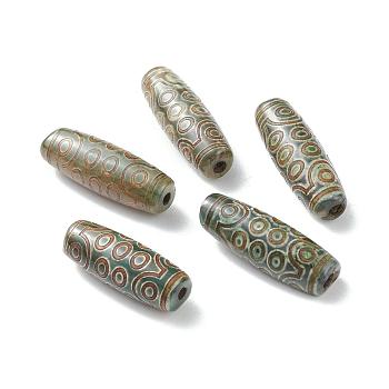 Tibetan Style dZi Beads, Natural Agate Beads, Dyed & Heated, Oval, 21-Eye, 28.5~32x10~12.5mm, Hole: 1.5~3mm