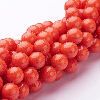 Natural Mashan Jade Round Beads Strands, Dyed, Tomato, 10mm, Hole: 1mm, about 41pcs/strand, 15.7 inch