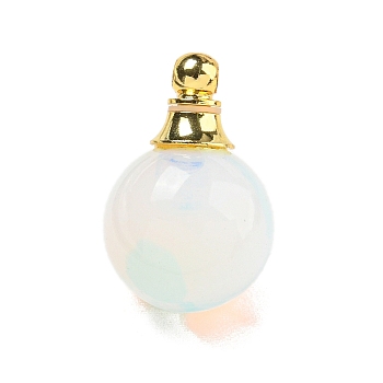 Opalite Perfume Bottle Pendants, with 304 Stainless Steel Findings, Round, 25x16mm, Hole: 2mm