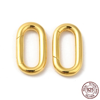 925 Sterling Silver Spring Gate Rings, Oval, with 925 Stamp, Real 18K Gold Plated, 17x9.5x2.5mm