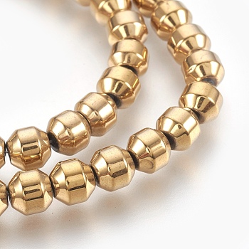 Electroplated Non-magnetic Synthetic Hematite Bead Strand, Round, Faceted, Golden Plated, 6x6mm, Hole: 0.7mm, about 67pcs/strand, 15.7 inch(40cm)