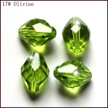 Imitation Austrian Crystal Beads, Grade AAA, Faceted, Bicone, Yellow Green, 6x9.5mm, Hole: 0.7~0.9mm