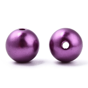 Spray Painted ABS Plastic Imitation Pearl Beads, Round, Purple, 10x9.5mm, Hole: 2mm, about 1040 pcs/500g