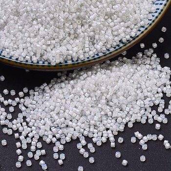 MIYUKI Delica Beads, Cylinder, Japanese Seed Beads, 11/0, (DB0066) White Lined Crystal AB, 1.3x1.6mm, Hole: 0.8mm, about 2000pcs/10g
