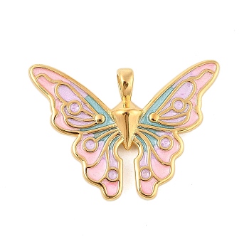 304 Stainless Steel Enamel Pendants, Butterfly Charms, Ion Plating(IP), Real 18K Gold Plated, 25.5x35x5.5mm, Hole: 4x3mm