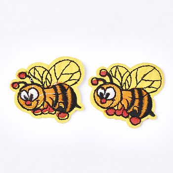 Computerized Embroidery Cloth Iron On Patches, Costume Accessories, Appliques, Bees, Yellow, 41x38x1.5mm