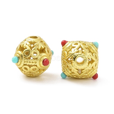 Matte Gold Color Colorful Rondelle Brass+Resin Beads