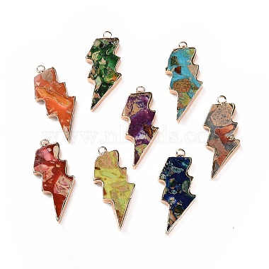 Golden Mixed Color Lightning Bolt Imperial Jasper Pendants