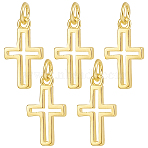 5Pcs 925 Sterling Silver Cross Charms, with 1 Sheet Double Sided Suede Fabric Silver Polishing Cloth, Golden, 12.5x7x1.4mm, Hole: 1.8mm(STER-BBC0009-96)