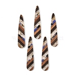 Transparent Resin & Walnut Wood Big Pendants, with Gold Foil, Teardrop Charms, Clear, 53.5x11x3mm, Hole: 1.2mm(RESI-E050-01A-01)
