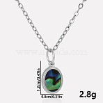 304 Stainless Steel Pave Natural Paua Shell Geometric Oval Pendant Necklaces, Stainless Steel Color, Pendant: 1.2x0.8cm(KL8713-1)