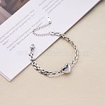 304 Stainless Steel Watch Band Chain Bracelets, Heart Charm Jewelry for Women, Stainless Steel Color, 6.69 inch(17cm)(WG1D882-02)
