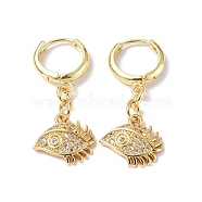 Clear Cubic Zirconia Eye Dangle Hoop Earrings, Rack Plating Brass Jewelry for Women, Golden, 30mm, Pin: 1mm(EJEW-B017-10G)
