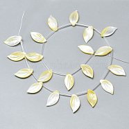 Natural Yellow Shell Pendants, Leaf, Champagne Yellow, 18x9x3mm, Hole: 0.7mm(SSHEL-N036-022)