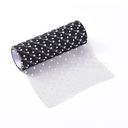 Polka Dot Deco Mesh Ribbons, Tulle Fabric, Tulle Roll Spool Fabric For Skirt Making, Black, 6 inch(15cm), about 10yards/roll(9.144m/roll)(OCOR-I005-F03)